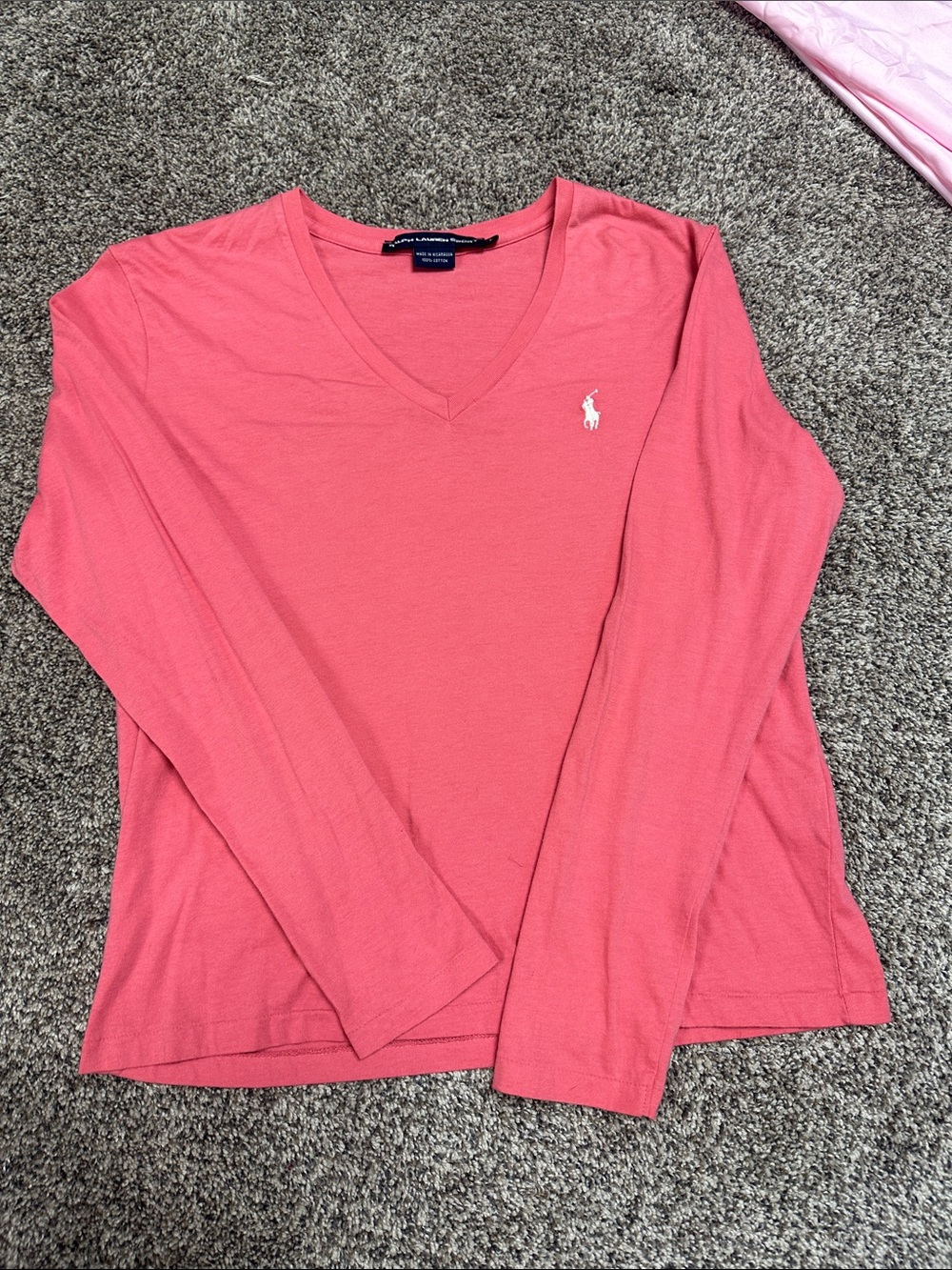 Polo by Ralph Lauren Coral V-Neck Long Sleeve Top